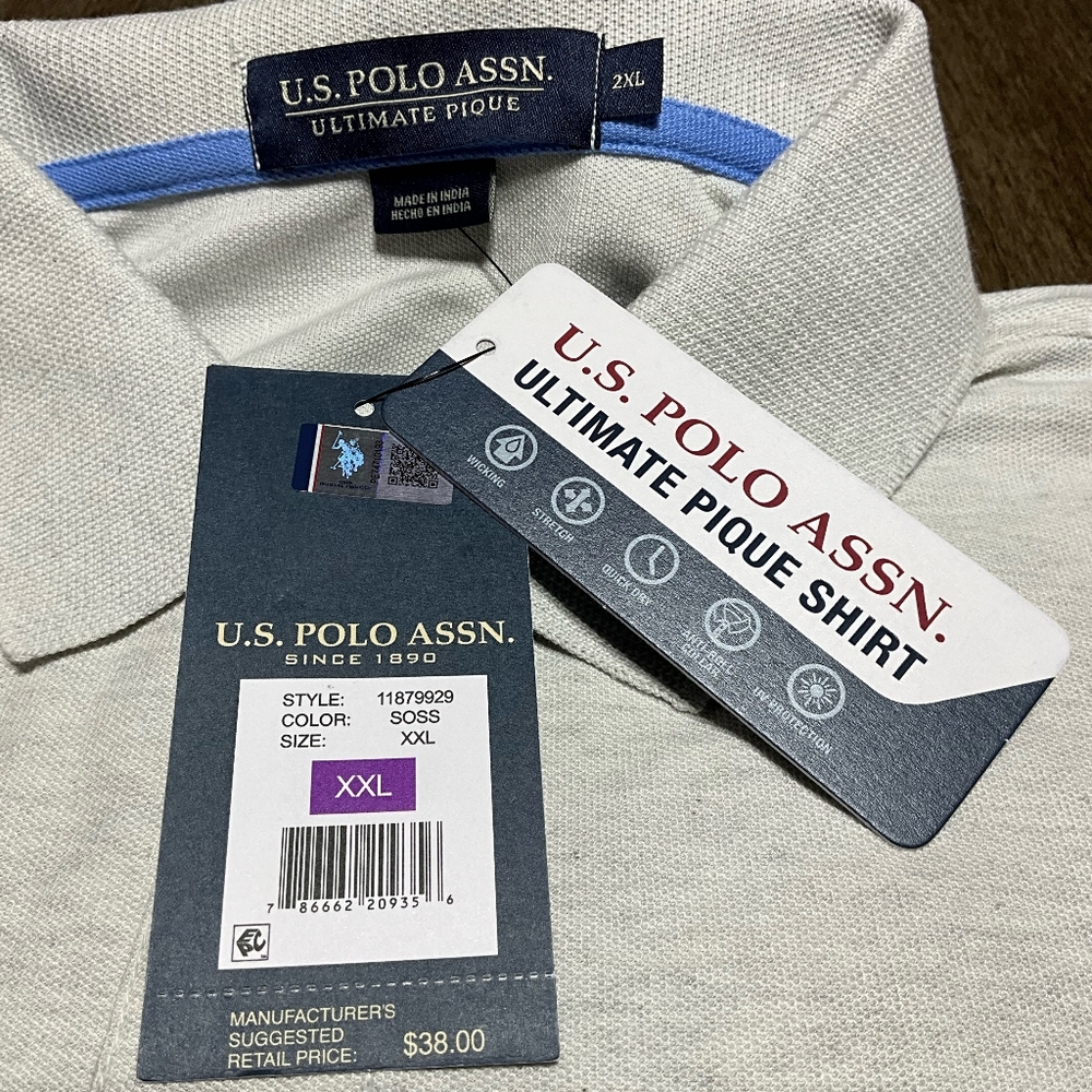 New U.S. Polo Assn. Ultimate Pique Polo Shirt Mens's Gray Short Sleeve - Picture 6 of 9